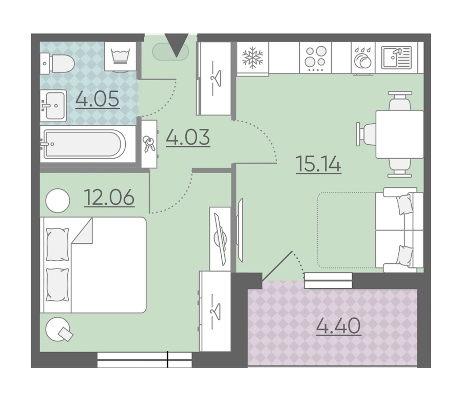 Однокомнатная квартира в : площадь 37.48 м2 , этаж: 15 – купить в Санкт-Петербурге
